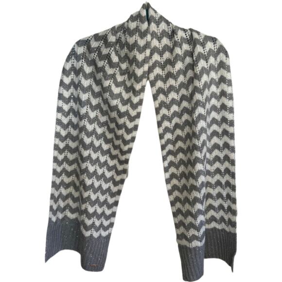 Calvin Klein Gray White Herringbone Striped Knit Winter Scarf Sparkle Sequin - Picture 1 of 6